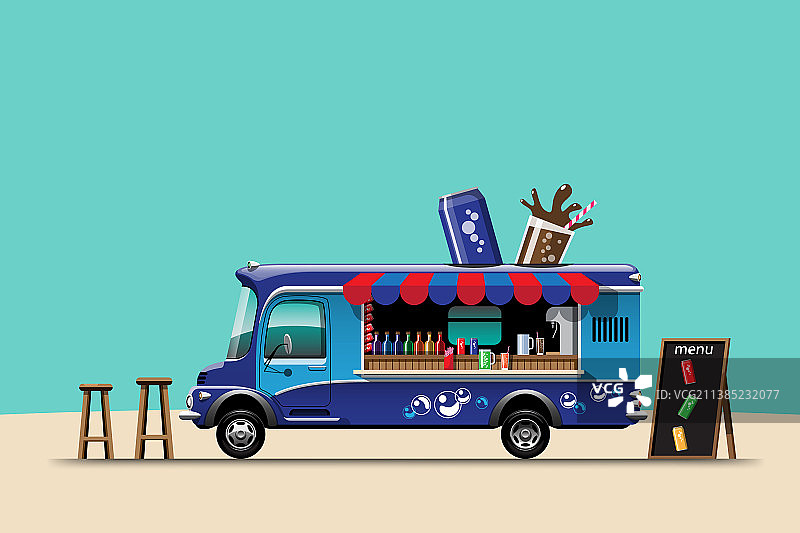 带有饮料banner的餐车侧视图图片素材