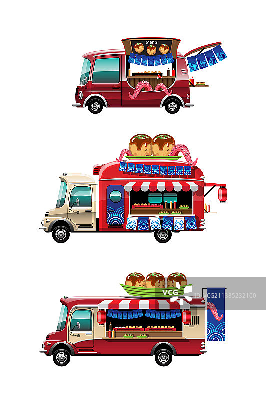 一组章鱼烧餐车图片素材