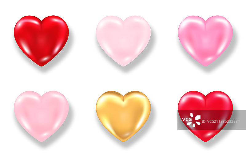带阴影的闪亮3D爱心合集图片素材