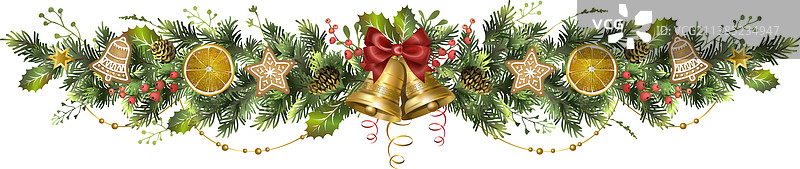 带铃铛的圣诞冷杉花环图片素材