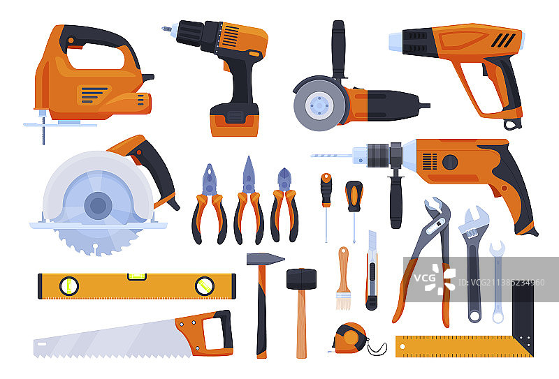 建筑工作工具扁平化组合图片素材