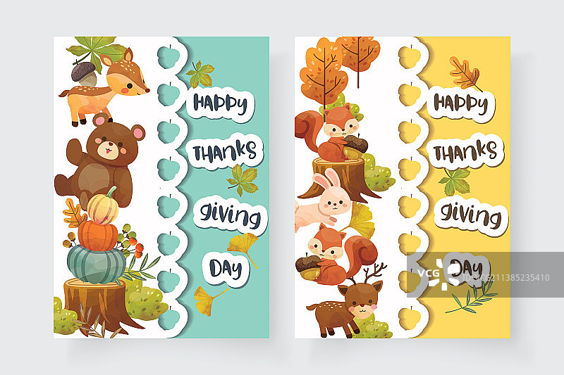 感恩节松鼠小熊贺卡图片素材