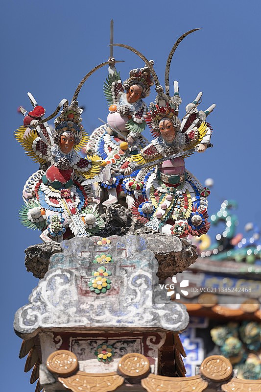 潮汕潮州嵌瓷古建筑装饰美食瓷器户外旅行旅游潮州揭阳汕头蓝天好天气图片素材