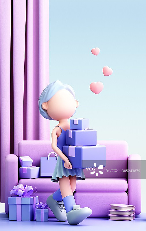 3D渲染的可爱女孩图片素材