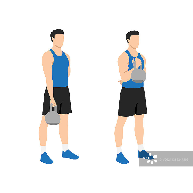 男人用壶铃做二头肌弯举图片素材