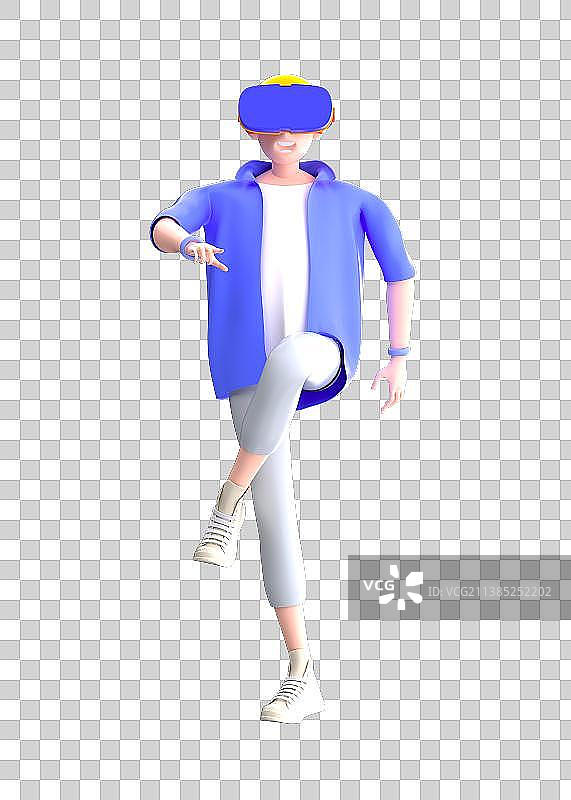 3D渲染戴着VR眼镜的男孩卡通形象图片素材