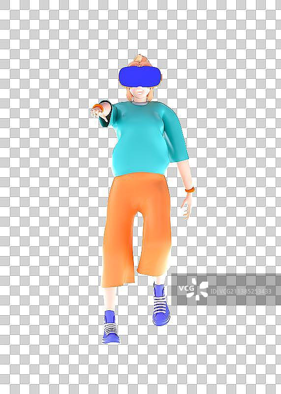 3D渲染戴着VR眼镜的女孩卡通形象图片素材