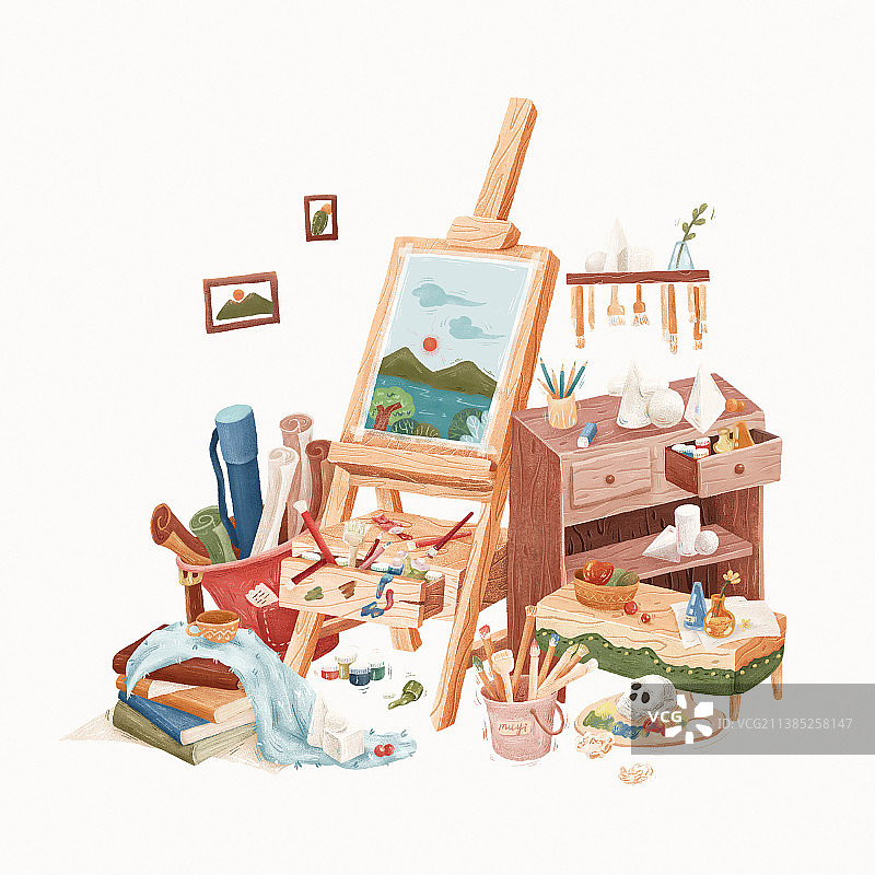 【儿童插画/素材】画室-艺考加油图片素材