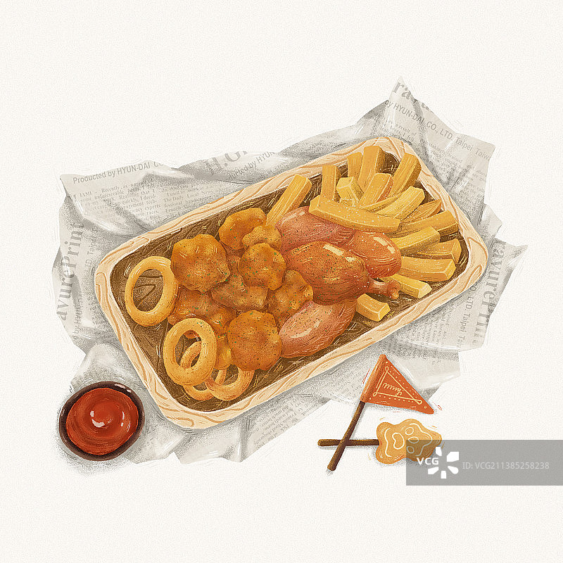 【儿童插画/商业插画】炸鸡薯条-美食图片素材