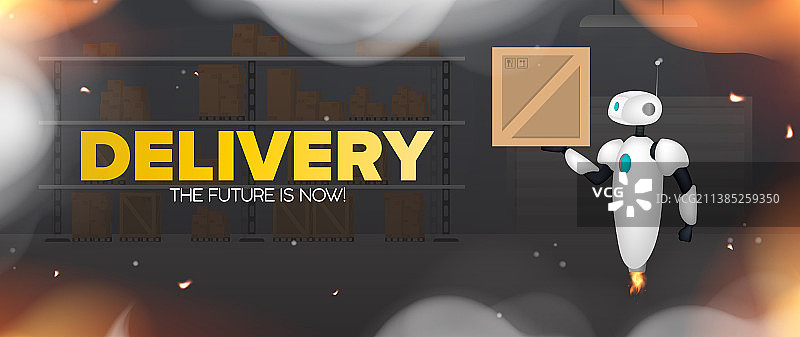 配送Banner白色飞行机器人图片素材