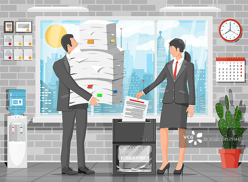 办公室男女职员粉碎文件图片素材