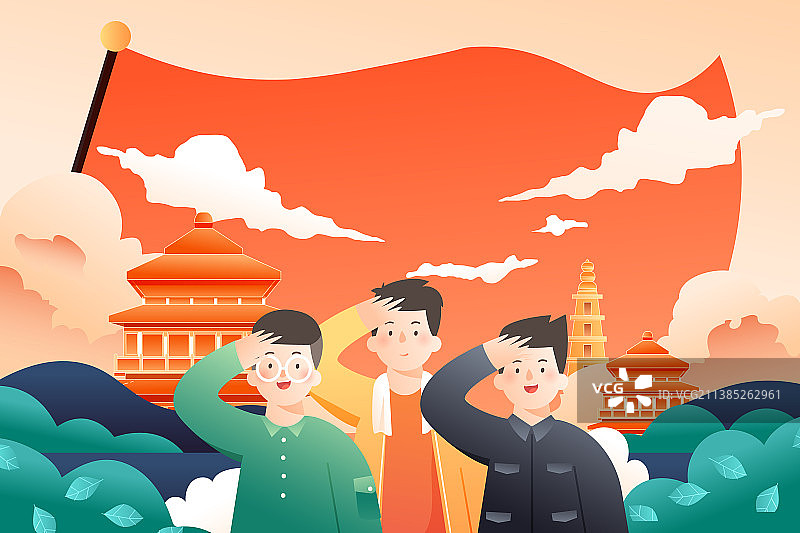 卡通党建建党节建军节国庆节庆祝活动职业行业青年劳动节爱国祖国建国中国传统城市古建筑风景中国风矢量插画图片素材
