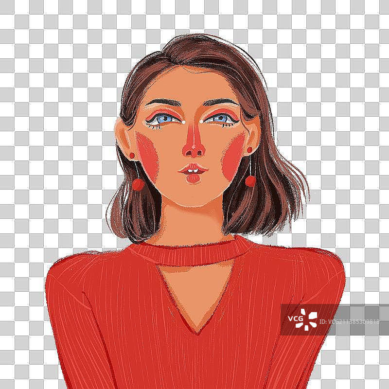 欧美风时尚个性的女生半身插画图片素材