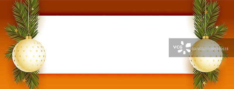 带装饰球和树叶的圣诞节banner图片素材