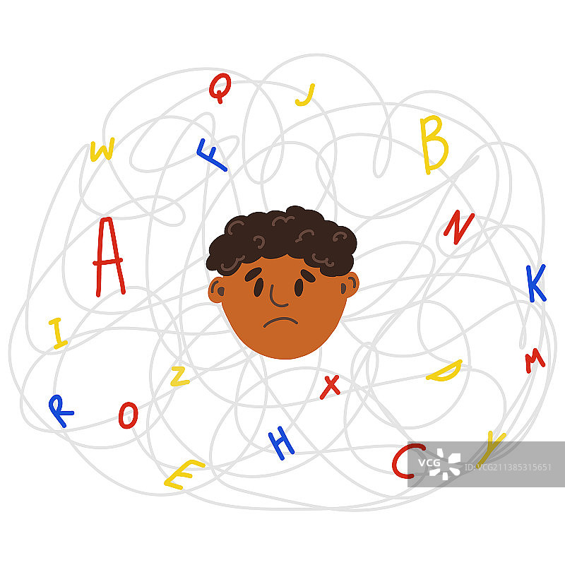 患有阅读障碍的沮丧黑人儿童图片素材