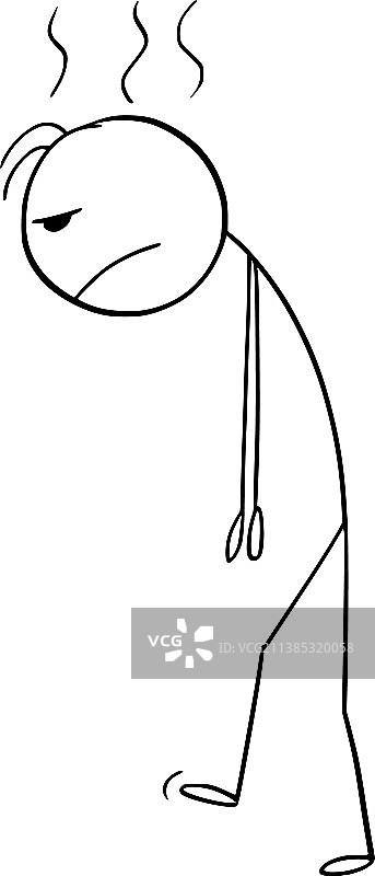 疲惫沮丧或悲伤的人走路卡通图片素材