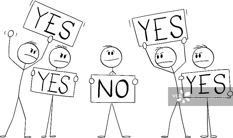 举着赞成标志，与人群意见相左的人图片素材