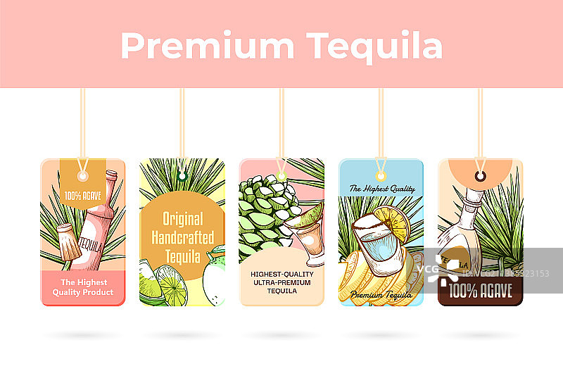 高级龙舌兰酒标签绳索雕刻套装图片素材