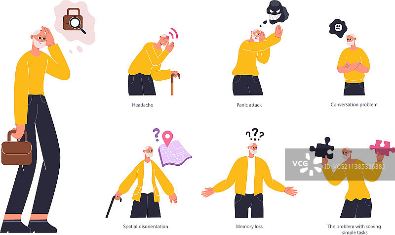 老年痴呆症症状信息图图片素材