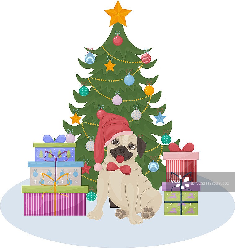 描绘圣诞树的可爱圣诞节图片素材