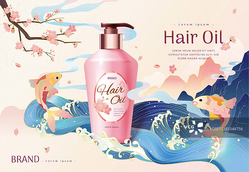 东方护发油产品广告 鱼跃水面背景图片素材