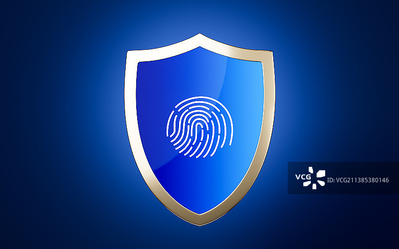 指纹图形与发光盾牌3D渲染图片素材