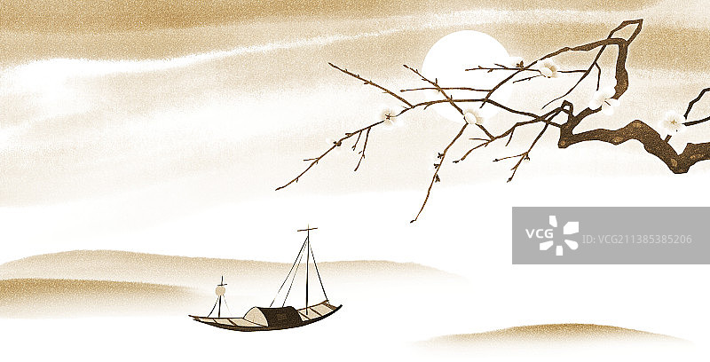 新中式风格山水风景插画图片素材