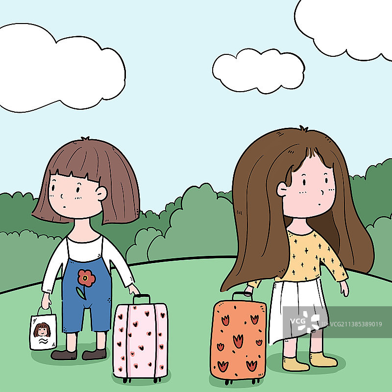 两个小女孩分别的简笔画图片素材