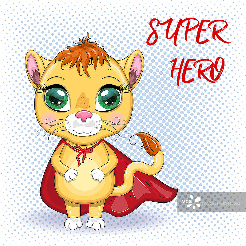 红色超级英雄斗篷卡通狮子男孩图片素材