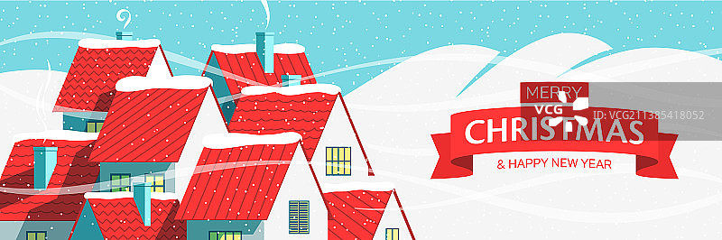 雪地里的红色屋顶村庄房屋图片素材