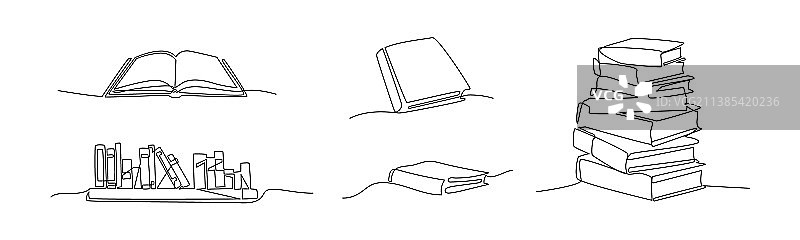 书籍捆绑单线学校教科书素描图片素材