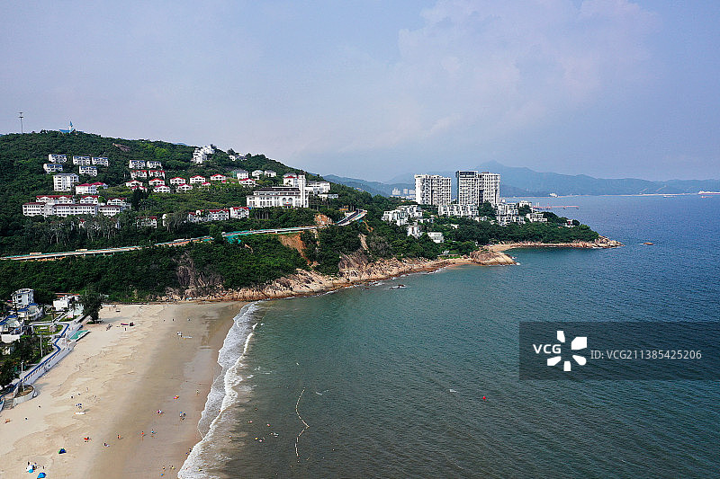 广东省深圳市大鹏新区葵涌街道溪涌度假村航拍图片素材