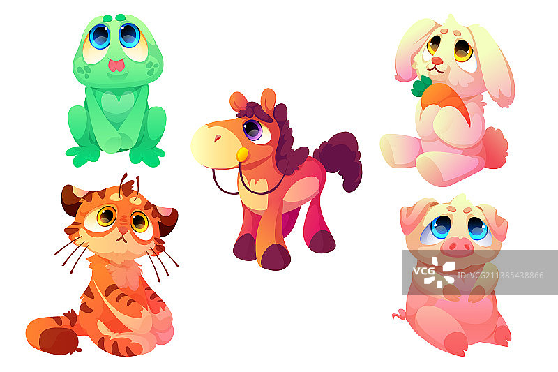 有趣柔软青蛙马老虎兔子毛绒玩具图片素材