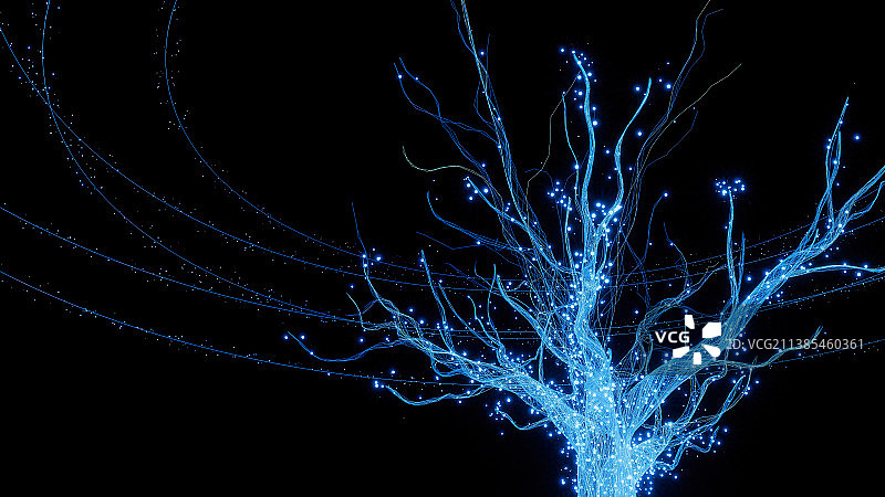蓝色发光粒子树,抽象数字化植物图片素材