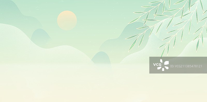 青色国潮风秀丽云雾山水图片素材