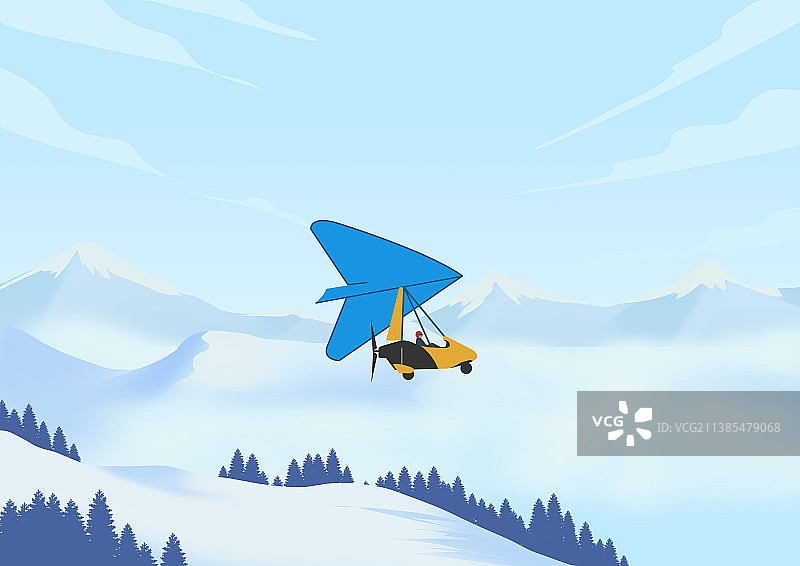 冬天冬季旅游景区户外滑翔飞行极限运动刺激冒险雪山风景插画图片素材