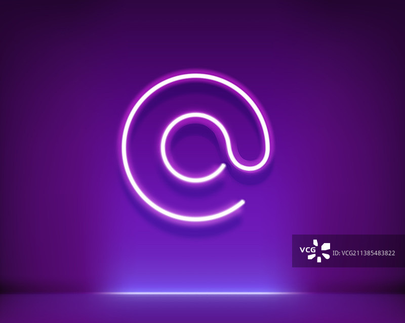 黑暗室内3D风格霓虹灯发光的@符号图片素材