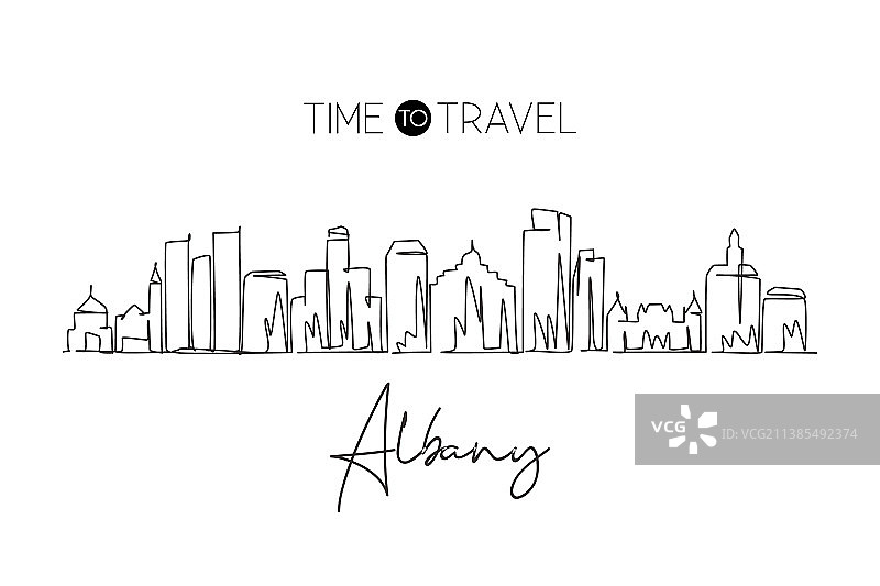奥尔巴尼城市天际线连续单线画图片素材