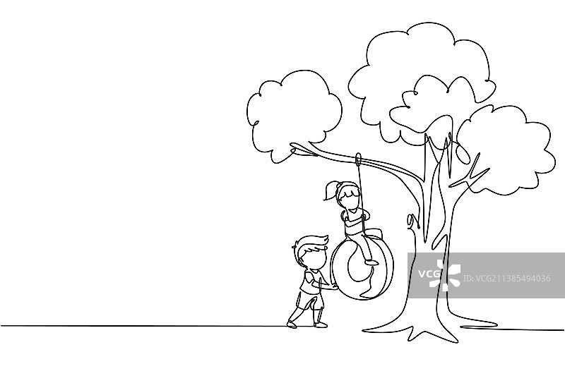 快乐的男孩和女孩单线画图片素材