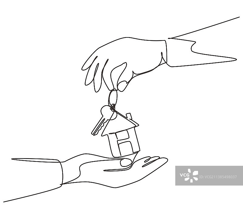 手递房子连续单线画图片素材