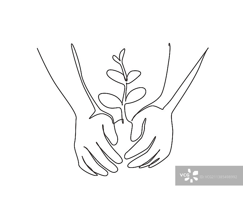 农民双手种植单线画图片素材