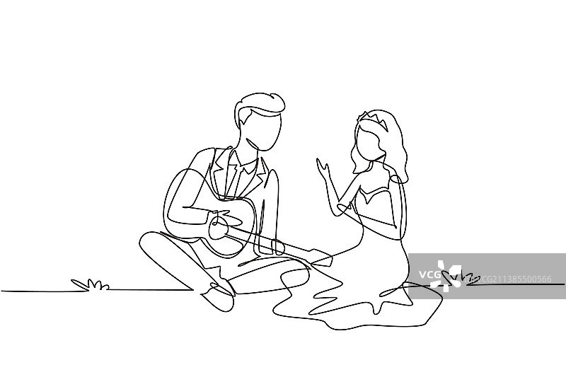 快乐的已婚夫妇单线画图片素材