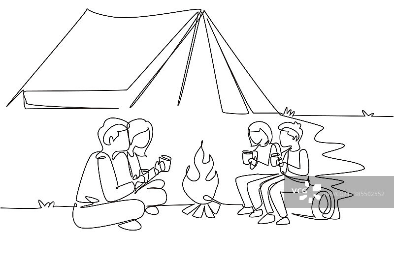 幸福家庭连续单线画图片素材