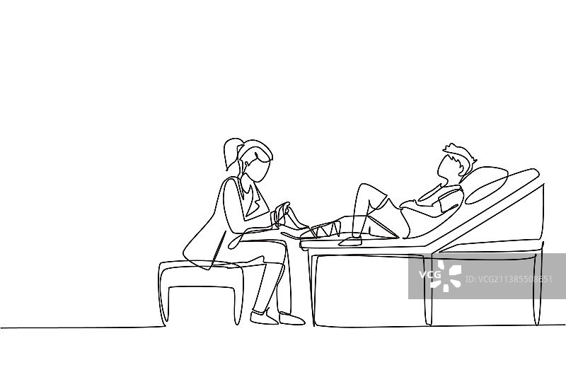 单线画：医生绷带骨折腿图片素材