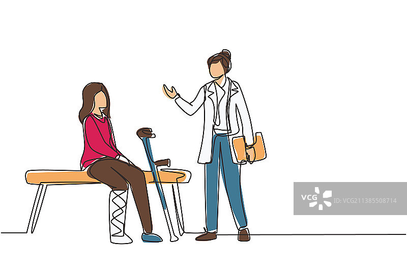 腿部骨折患者连续单线画图片素材