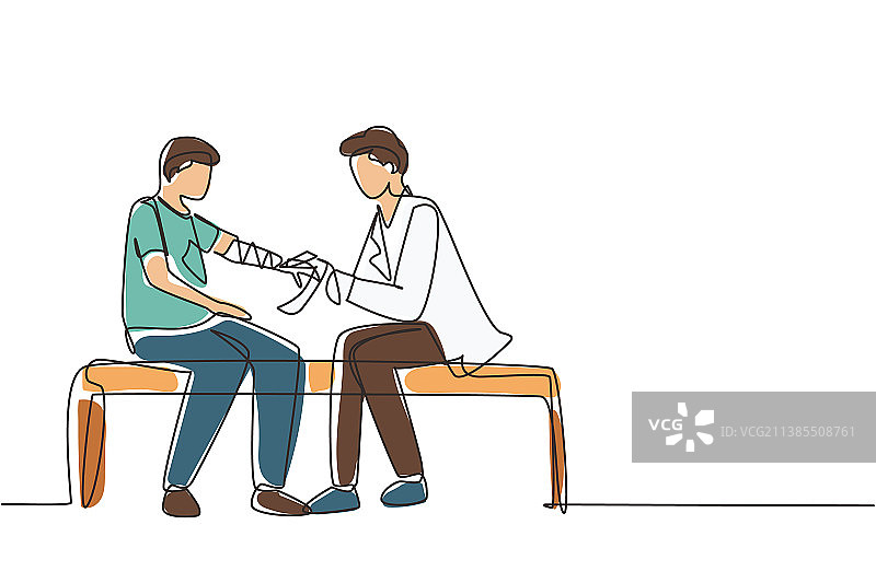 单线连续绘画：医生包扎图片素材