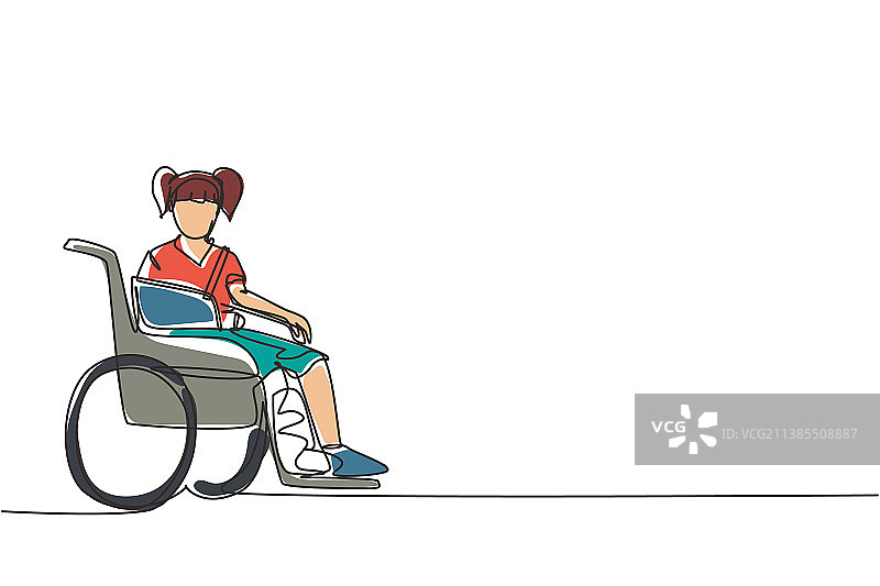 悲伤的小女孩单线连续画图片素材