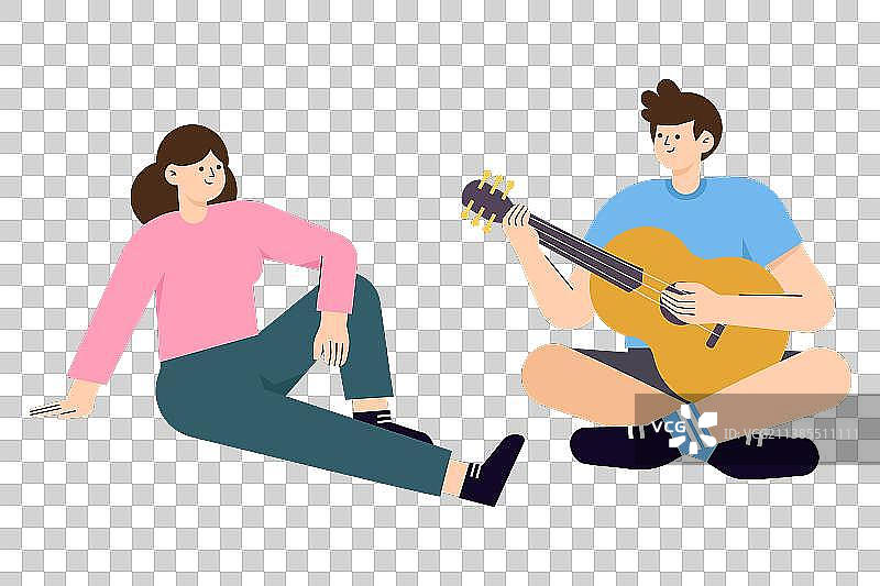 坐着弹吉他休闲娱乐的两个人图片素材