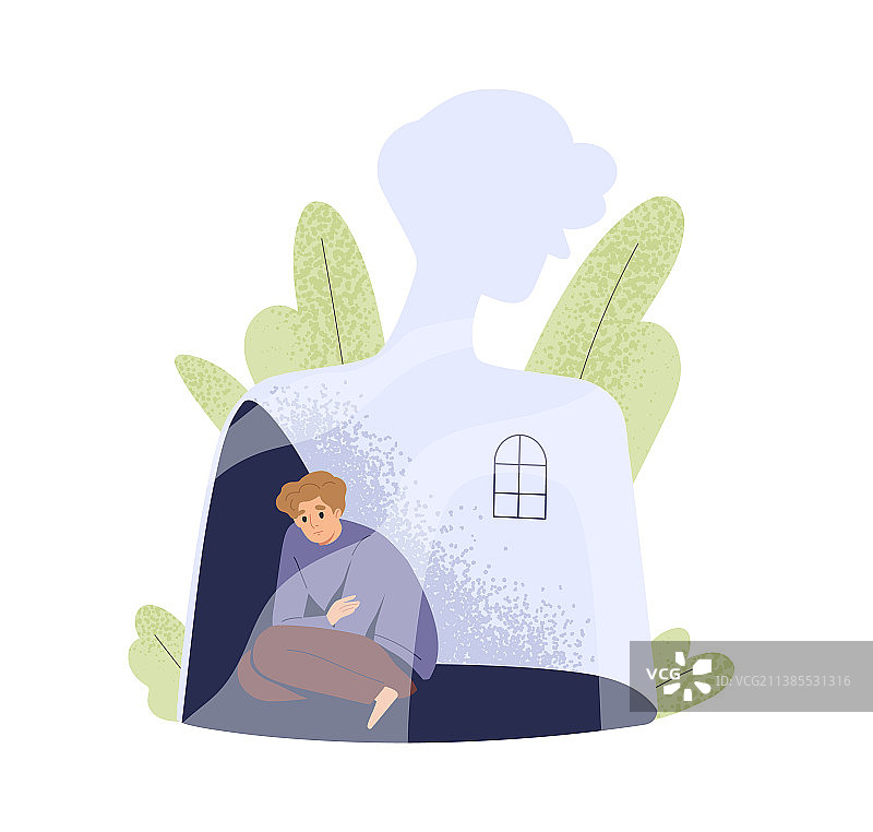 悲伤的人患有抑郁症和孤独症的概念图片素材