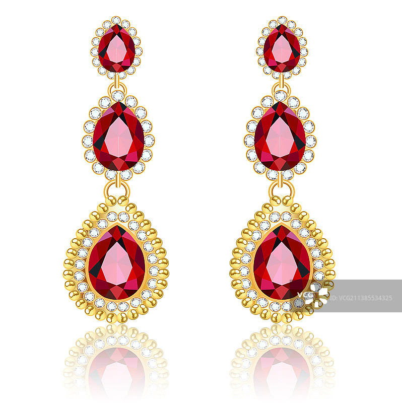 红宝石和宝石金色珠宝耳环图片素材